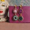 Orecchini Pendenti con Agata Naturale verde acqua e fucsia