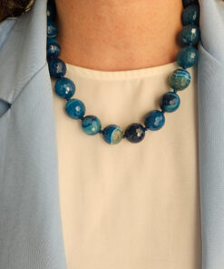 collana girocollo con agata fuoco striata blu