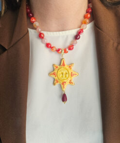 Alternative view of Collana Girocollo in Agata Striata Rossa con Sole in Ceramica di Caltagirone