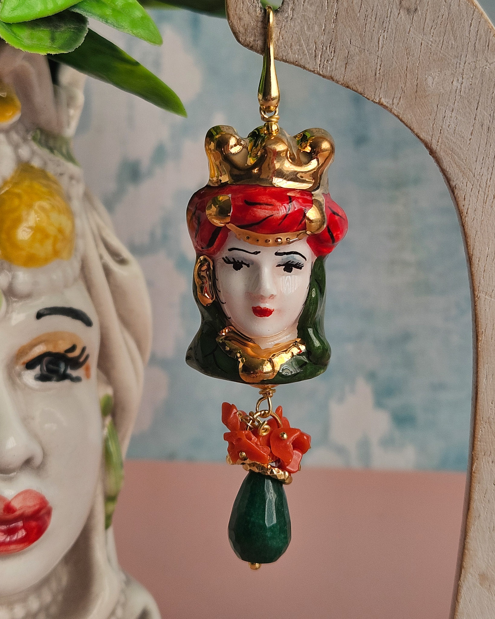 Sicilian Earrings with Ceramic Moors and Genuine Stones - Image 3