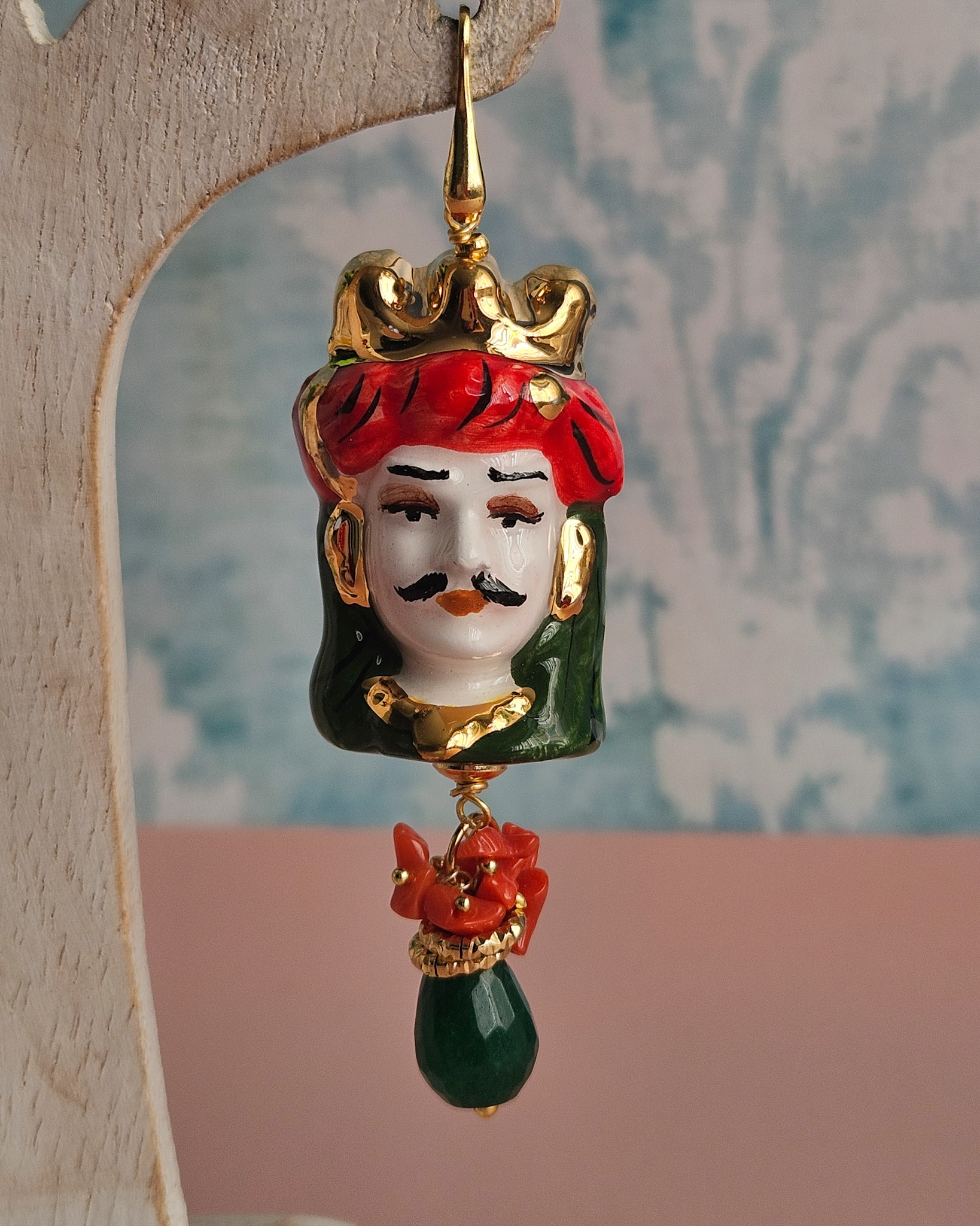 Sicilian Earrings with Ceramic Moors and Genuine Stones - Image 4