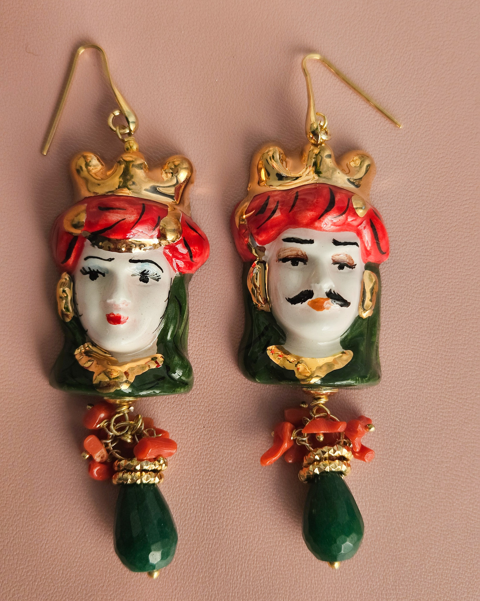 Sicilian Earrings with Ceramic Moors and Genuine Stones - Image 5