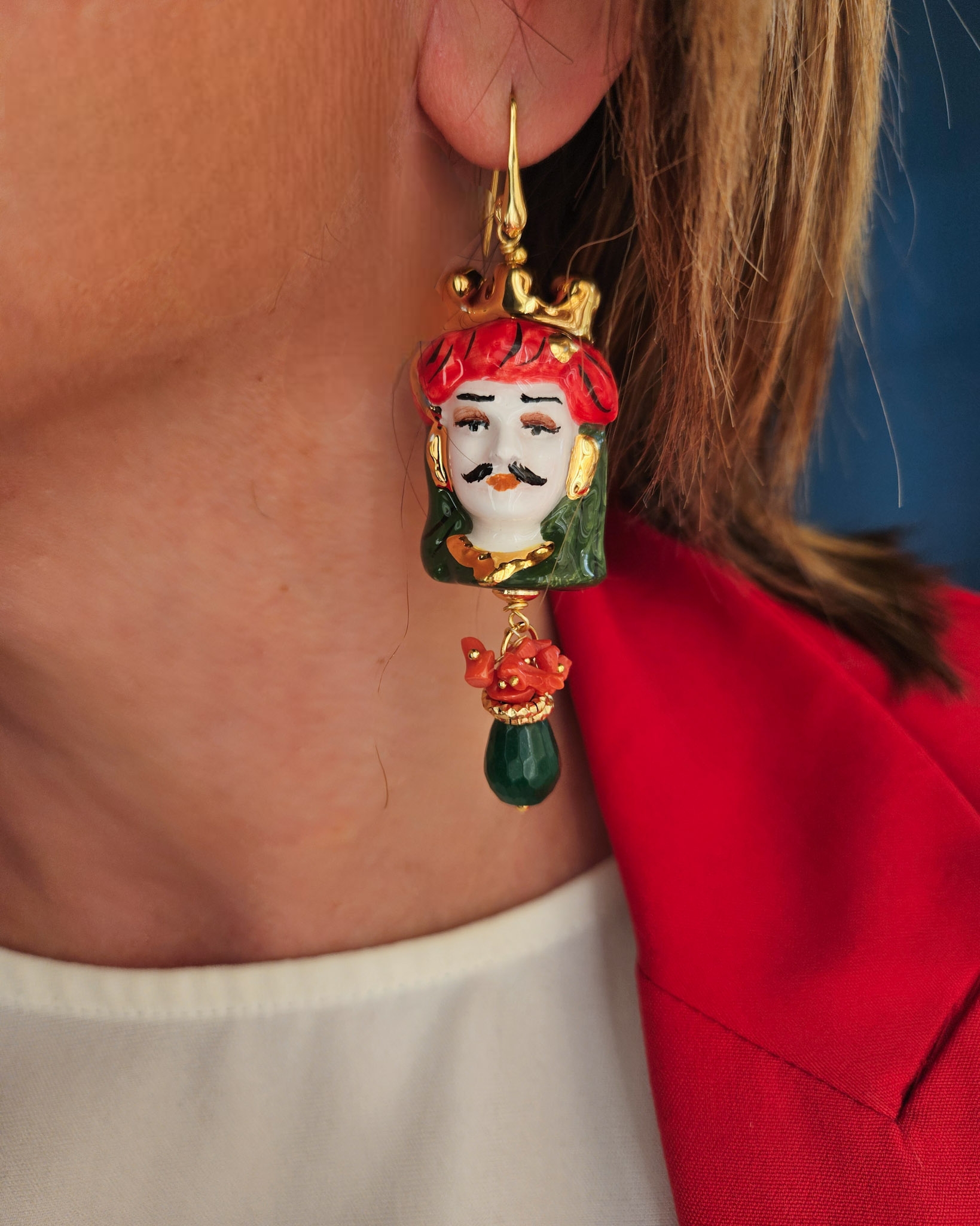 Sicilian Earrings with Ceramic Moors and Genuine Stones - Image 6