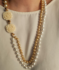 Alternative view of Collana SNOW Doppia con Perle di Maiorca e Rose Bianche