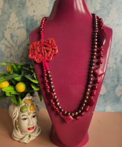 collana doppia con agata borgogna perle rosse e giada rossa
