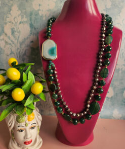 collana doppia con agata verde e giadxa naturale verde