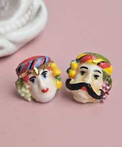 orecchini al lobo con teste di moro in ceramica di caltagirone