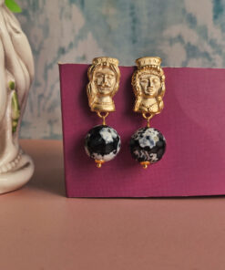 orecchini pendenti con agata fuoco bianca e nera