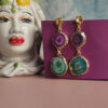 orecchini pendenti con agata naturale fucsia e verde acqua