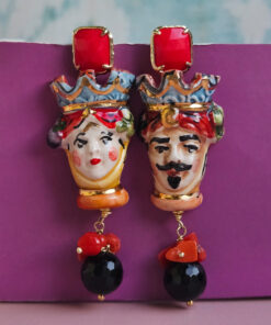 Alternative view of Sicilian Moor Earrings with Red Coral and Black Onyx