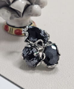 Anello in Ottone Triplo con Agata Muschiata Nera