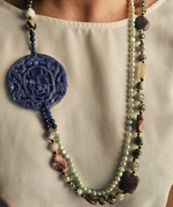 Alternative view of Collana EVA Doppia con Agata Fuoco, Perle Blu e Giada Burma Blu