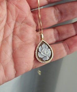 Collana Girocollo a Catena in Argento 925 Placcato Oro con Cammeo FIORE Autentico di Torre del Greco