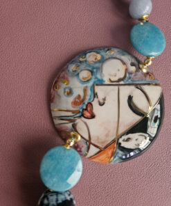 Alternative view of Collana Siciliana con Angelite, Agata Fuoco e Ceramica di Caltagirone Dipinta a Mano
