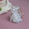 anello vittoriano in argento 925 con cammeo fiore scolpito dalla conchiglia sardonica e corallo rosso