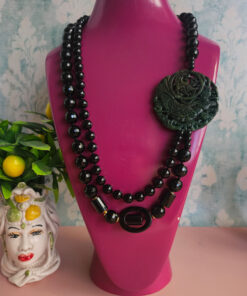 collana doppia in onice nero con giada burma verde