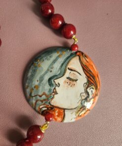 Alternative view of Collana Lunga Siciliana con Giada Ruby e Disco in Ceramica di Caltagirone