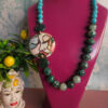 collana siciliana con giada turchese agata fuoco verde e ceramica di caltagirone dipinta a mano
