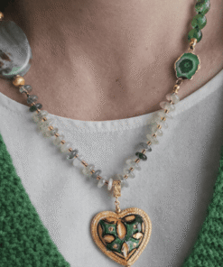 Collana Siciliana in Peridoto con Cuore in Ceramica di Caltagirone