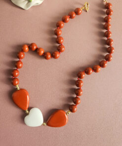Collana 2 ANIME in Pasta di Corallo e Cuore in Agata Bianca