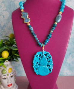 Collana Decollete con Giada Turchese, Chips di Apatite e Giada Burma Turchese