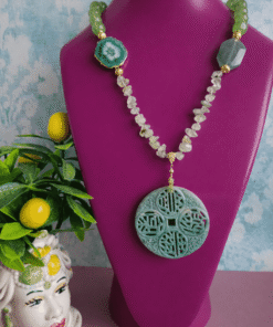 Collana Decollete con Peridoto, Chips di Avventurina e Giada Burma Verde