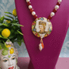 Collana Decollete con Perla, Corniola e Ciondolo in Ceramica di Caltagirone con Sant'Agata