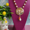 Collana Decollete con Perla, Corniola e Ciondolo in Ceramica di Caltagirone con Sant'Agata