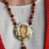 Collana Decollete con Pietra Lavica, Corallo Rosso del mediterraneo e Ciondolo in Ceramica di Caltagirone con Sant'Agata