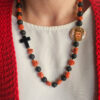Collana Decollete con Pietra Lavica, Corallo Rosso e Ceramica di Caltagirone con Sant'Agata