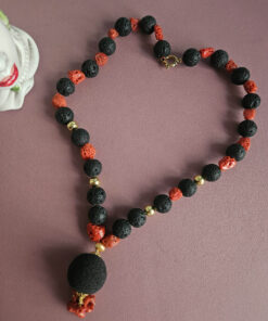 Alternative view of Sicilian Necklace with Lava Stones and Red Coral