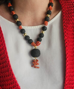 Collana Decollete con Pietra Lavica e Corallo Rosso del Mediterraneo