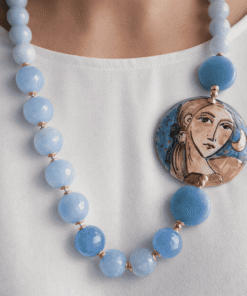 Alternative view of Collana Siciliana con Angelite, Agata Azzurra e Ceramica di Caltagirone Dipinta a Mano