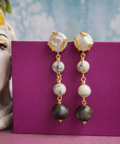 Orecchini Pendenti con Aulite Bianca e Occhio di Falco