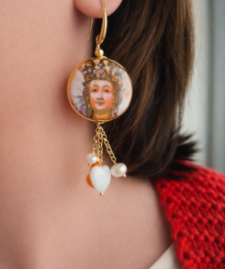 Orecchini Sant'Agata con Ceramica di Caltagirone, Corniola e Perle di Fiume