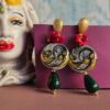 Orecchini Siciliani con Ceramica di Caltagirone, Corallo Bambù e Agata Verde