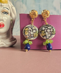 Orecchini Siciliani con Ceramica di Caltagirone, Giada Verde e Agata Blu