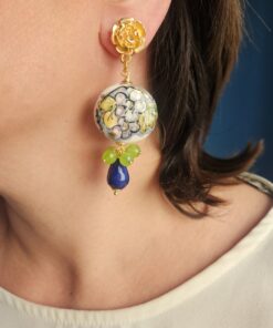 Alternative view of Sicilian Earrings with Round Ceramics and Natural Stones