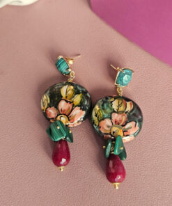 Alternative view of Sicily Ceramic  Earrings with Malachite and Burgundy Drops