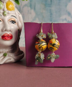 Orecchini Siciliani con Sfere in Ceramica di Caltagirone e Amazzonite