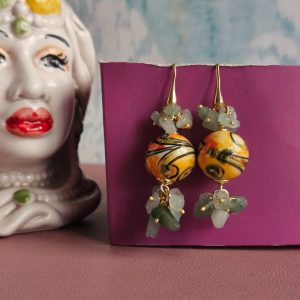 Orecchini Siciliani con Sfere in Ceramica di Caltagirone e Amazzonite