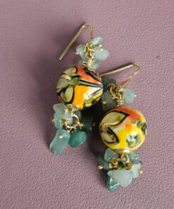 Alternative view of Sicilian Earrings with Round Ceramics and Amazonite Stones