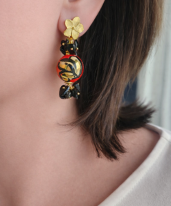 Alternative view of Sicilian Earrings with Round Ceramics and Black Oxidian Stones