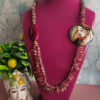 Collana Siciliana Doppia con Pietre Naturali Rosa e Disco in Ceramica di Caltagirone