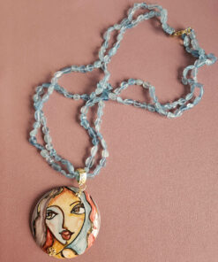 Alternative view of Collana Doppia in Acquamarina e Ciondolo in Ceramica di Caltagirone