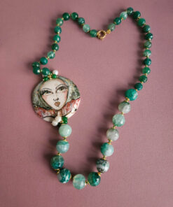 Alternative view of Collana Siciliana con Agata Fuoco Naturale Verde e Disco in Ceramica di Caltagirone
