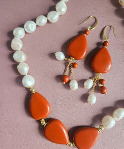 Alternative view of Parure Collana e Orecchini 2 ANIME con Perle Naturali e Pasta di Corallo