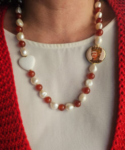 Alternative view of Collana Decollete con Perle, Corniola e Ceramica di Caltagirone con Sant'Agata