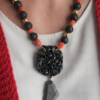 Collana Decollete con Pietra Lavica, Corallo Rosso del Mediterraneo e Giada Nera