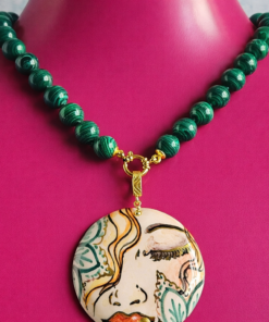 Alternative view of Sicilian Necklace with Malachite Stones and Sicilian Ceramic Pendant